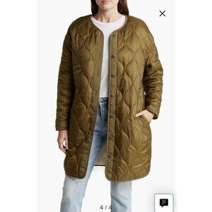 Mother Reversible Olive Green Quilted & White Sherpa Fleece Cocoon Jacket Size L